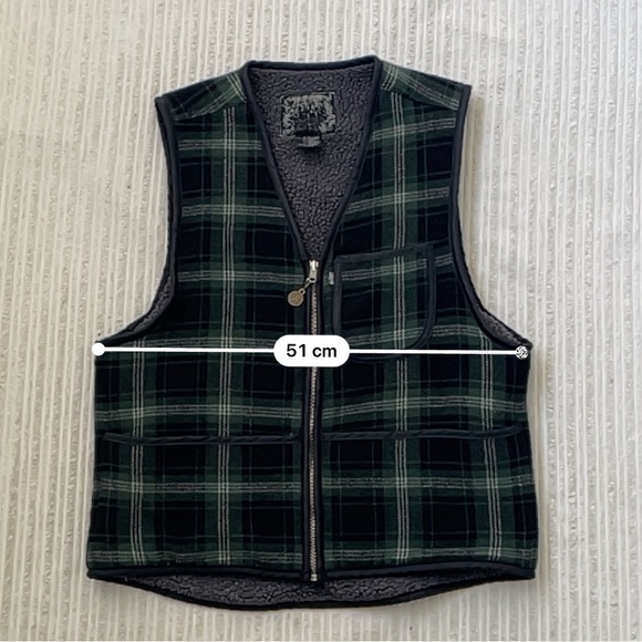 Vintage Levi’s Green Plaid Wool Blend Zip Up Sherpa Vest | Size S - Picture 7 of 8